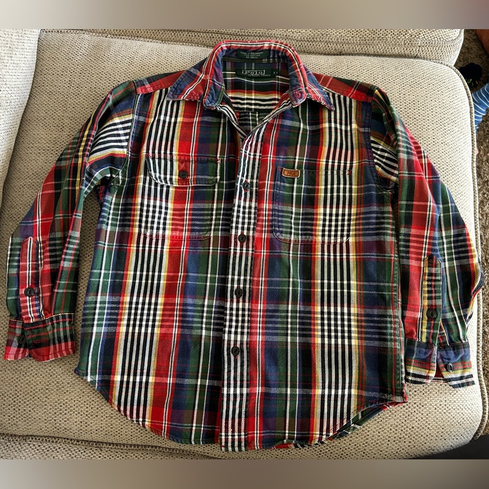 VINTAGE POLO BY RALPH LAUREN, Mens med button up Longsleeve flannel shirt-DEFECT